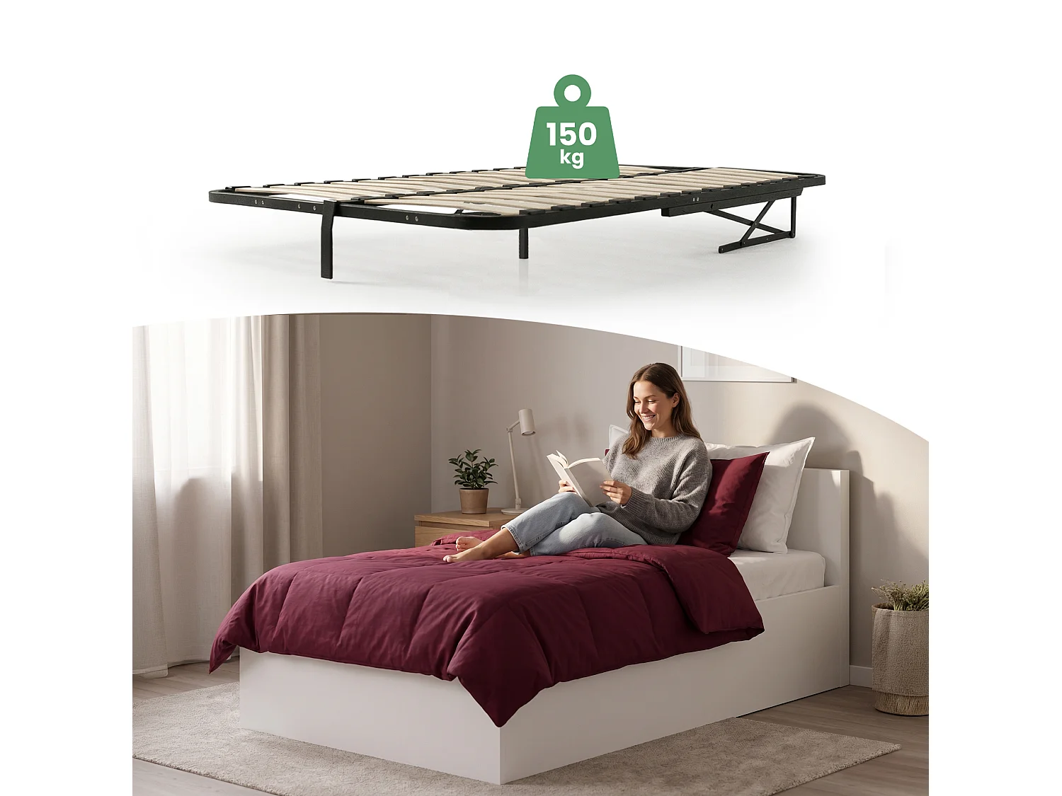 Metalen lattenbodem met gasdrukveer voor bedden, 28 latten, gedeeld 100x200 cm