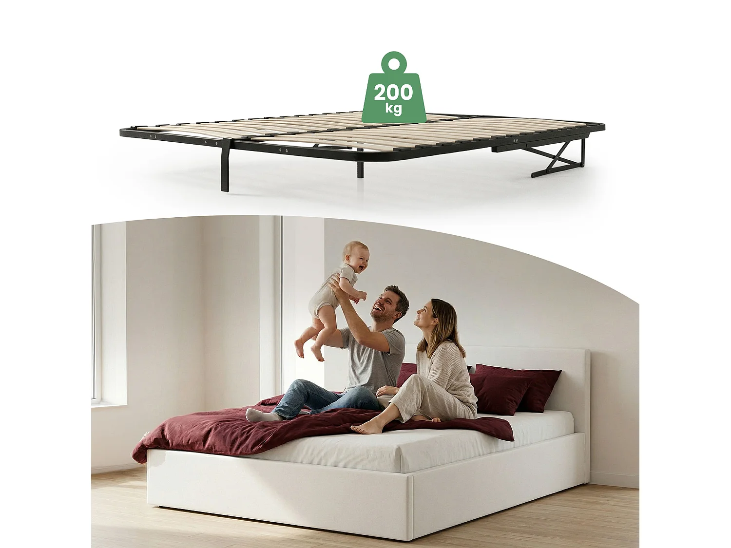 Metalen lattenbodem met gasdrukveer voor bedden, 28 latten, gedeeld 140x200 cm