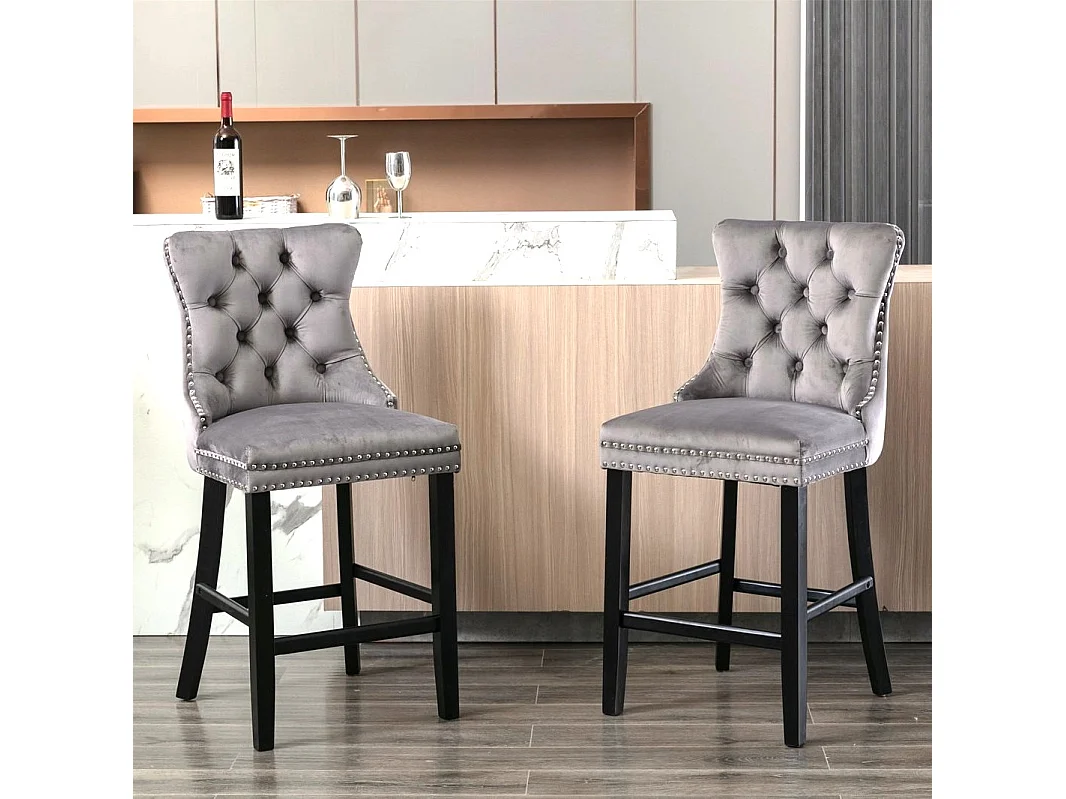 Lux Set of 4 Velvet Upholstered Bar Stools for Kitchen Counter