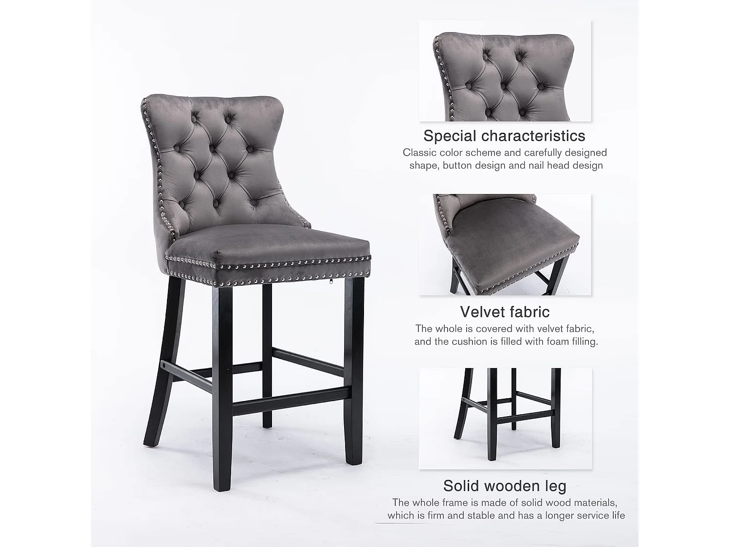 Lux Set of 4 Velvet Upholstered Bar Stools for Kitchen Counter