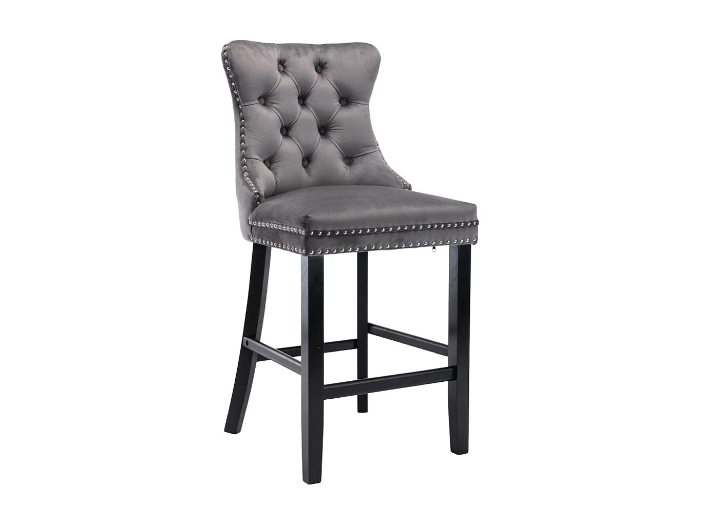 Romsey Velvet Barstools for Kitchen Breakfast with Wooden Legs and Knocker Ring Back