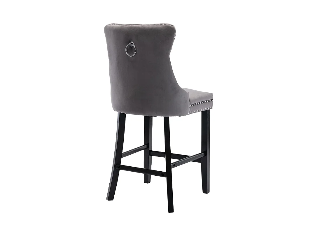 Romsey Velvet Barstools for Kitchen Breakfast with Wooden Legs and Knocker Ring Back