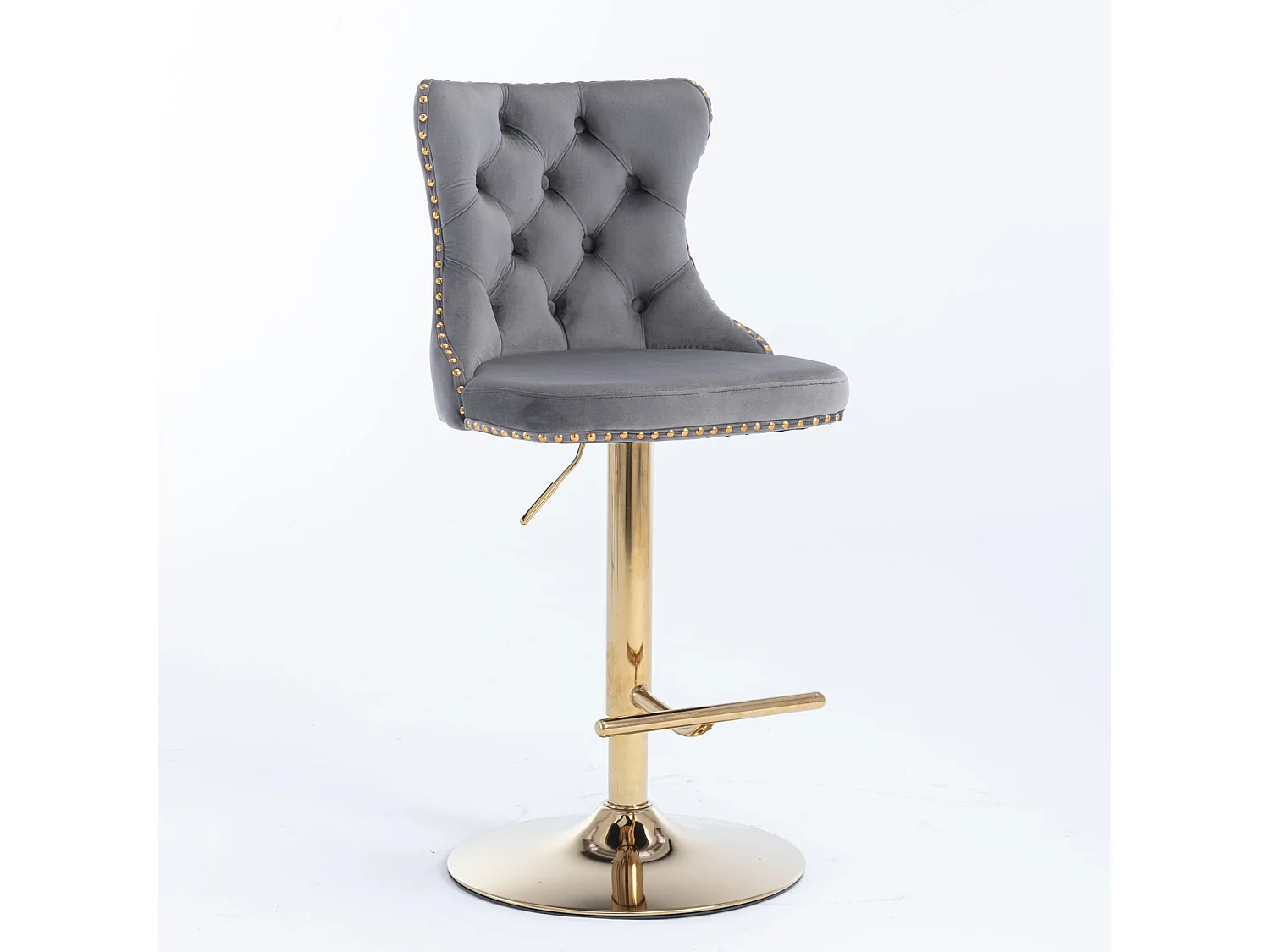 Set of 2 Luxury Velvet Bar Stools with Adjustable Swivel Gold Base