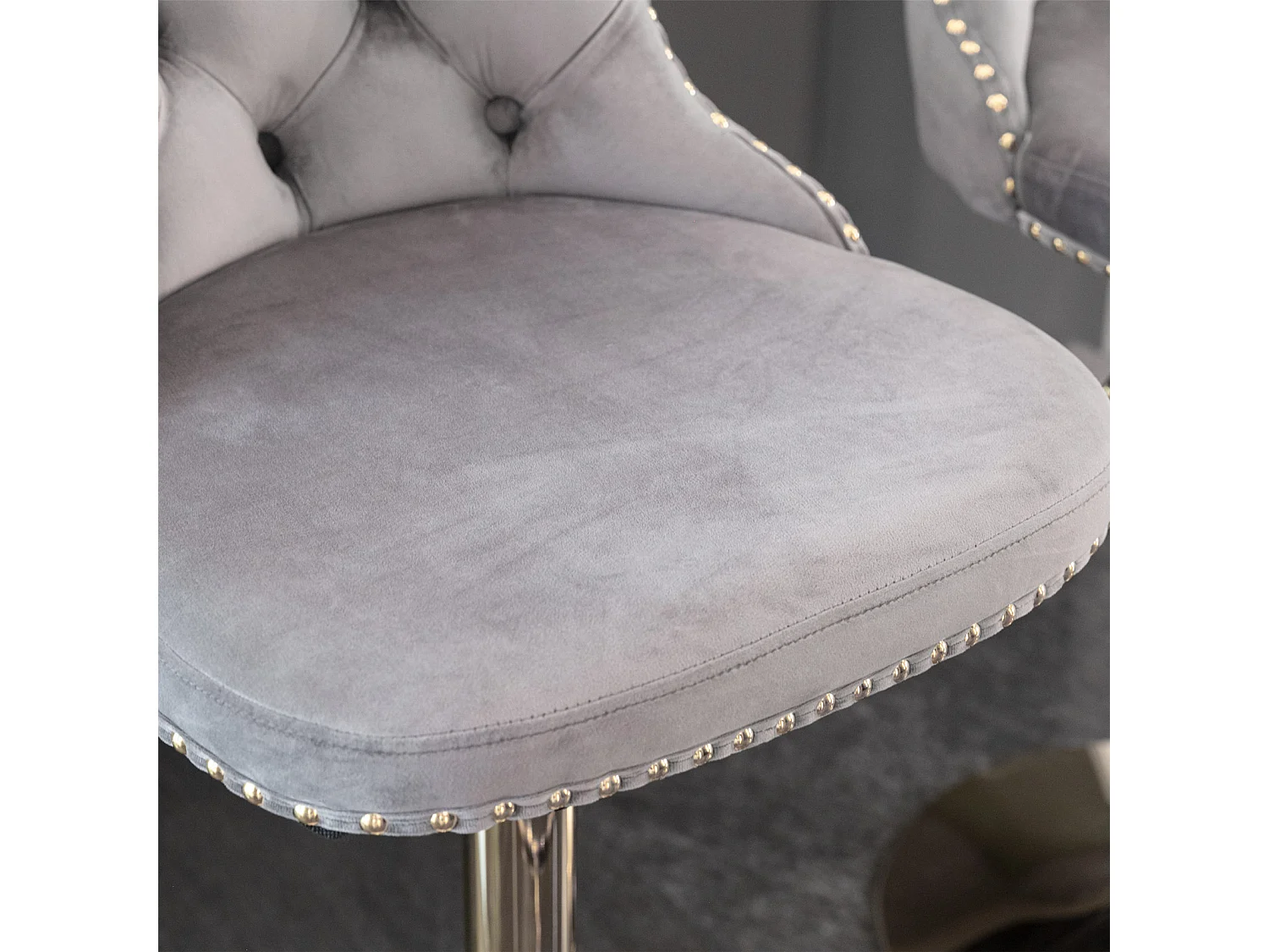 Set of 2 Luxury Velvet Bar Stools with Adjustable Swivel Gold Base