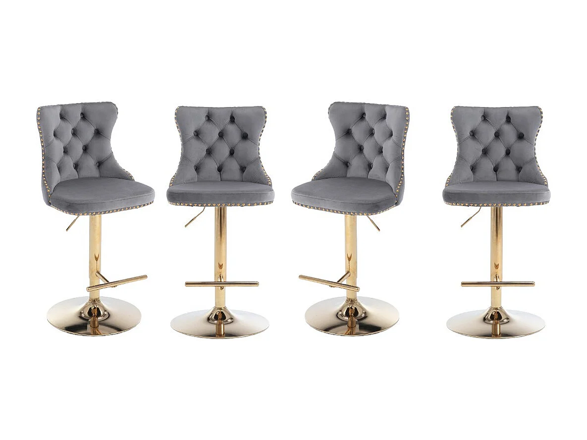 Set of 4 Velvet Upholstered Bar Stools with Adjustable Height Swivel Barstools