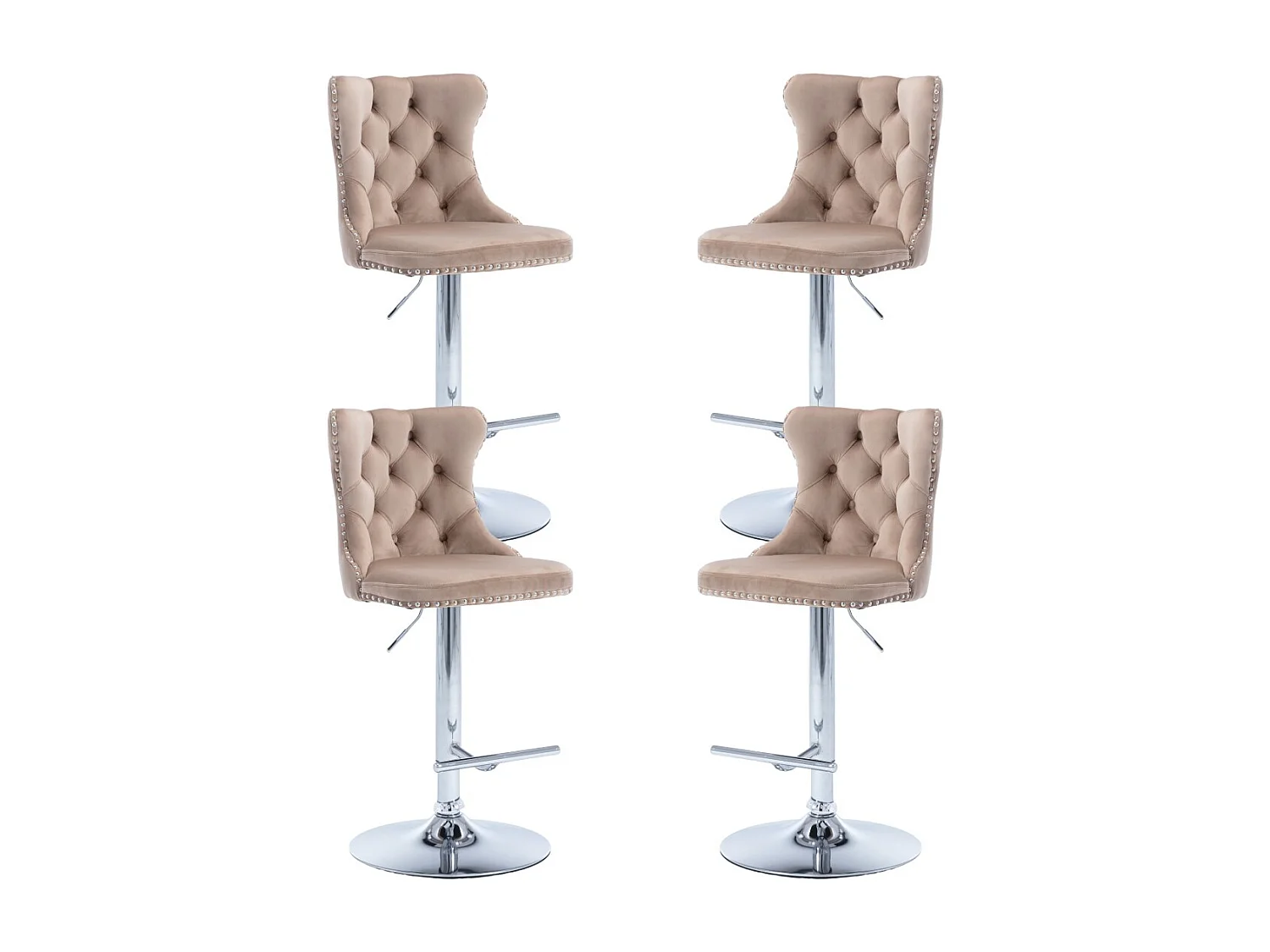 Set of 4 Luxury Velvet Bar Stools with Adjustable Swivel Chrome Base