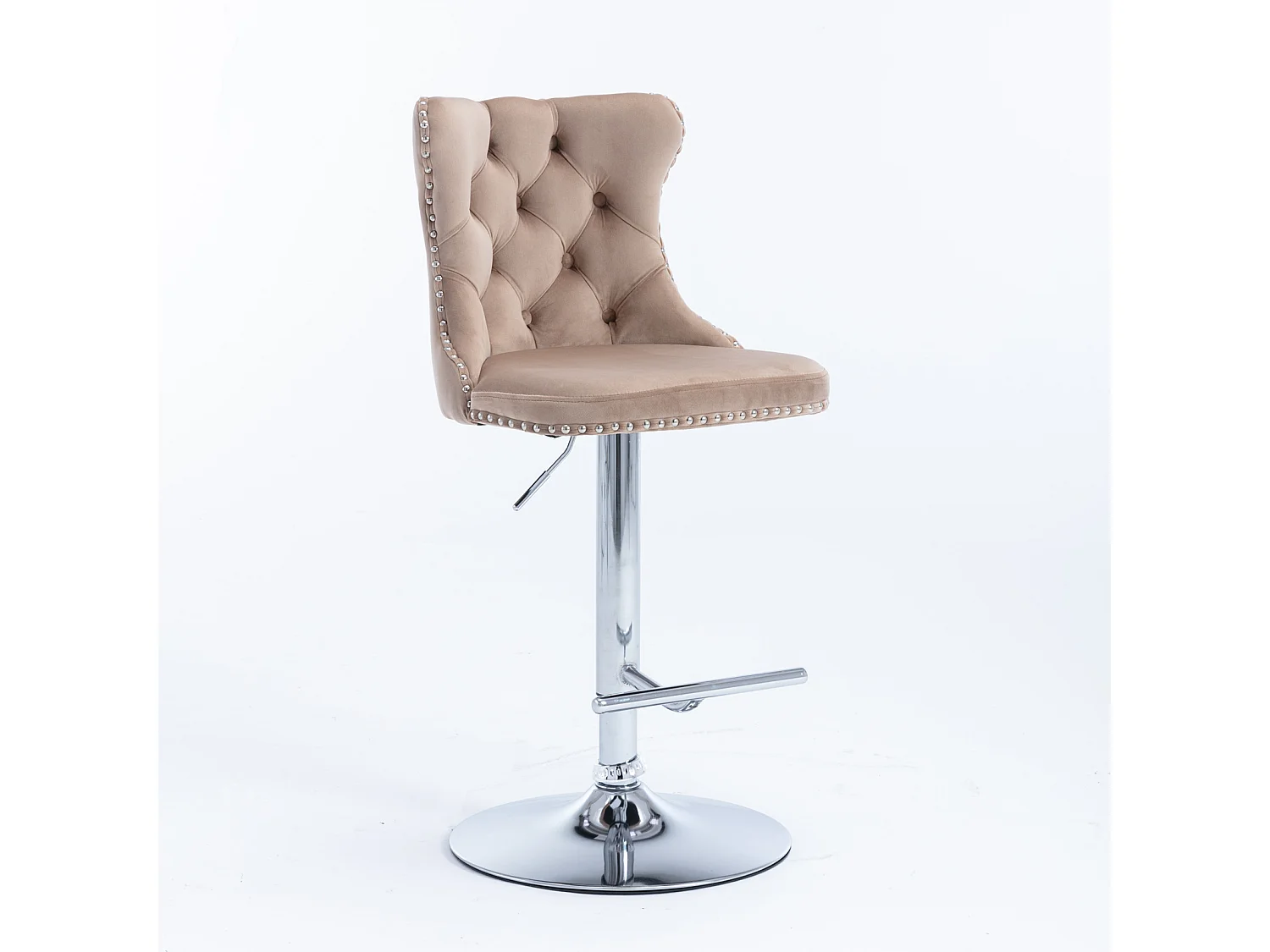 Set of 4 Luxury Velvet Bar Stools with Adjustable Swivel Chrome Base