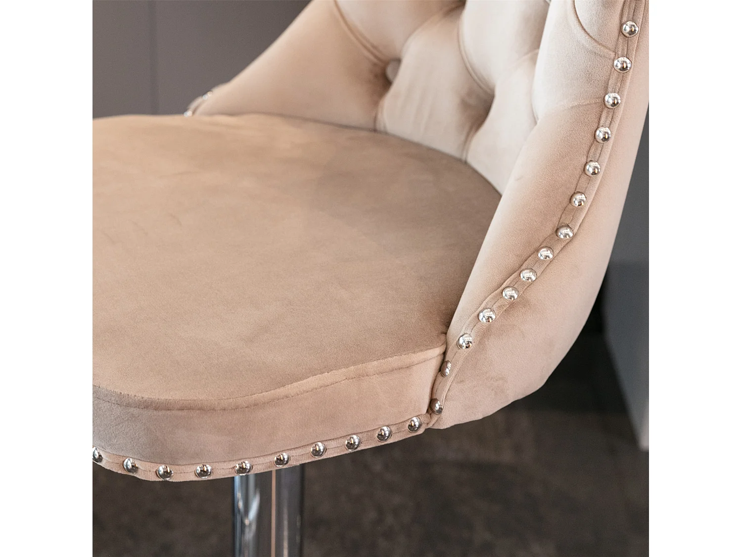 Set of 4 Luxury Velvet Bar Stools with Adjustable Swivel Chrome Base