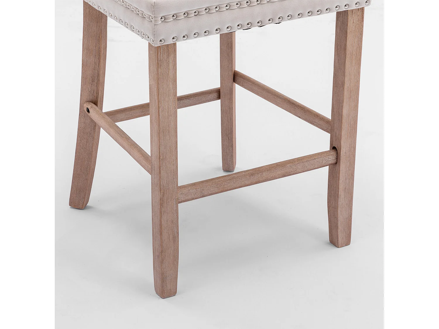 Set of 6 Velvet Bar Stools Kitchen Breakfast Barstools with Wooden Legs