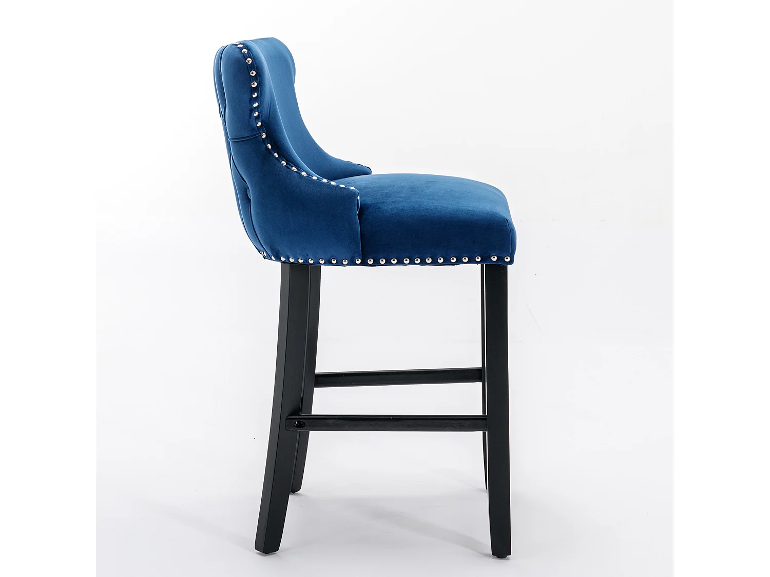 Set of 4 Velvet Upholstered Bar Stools with Oak Wood Legs