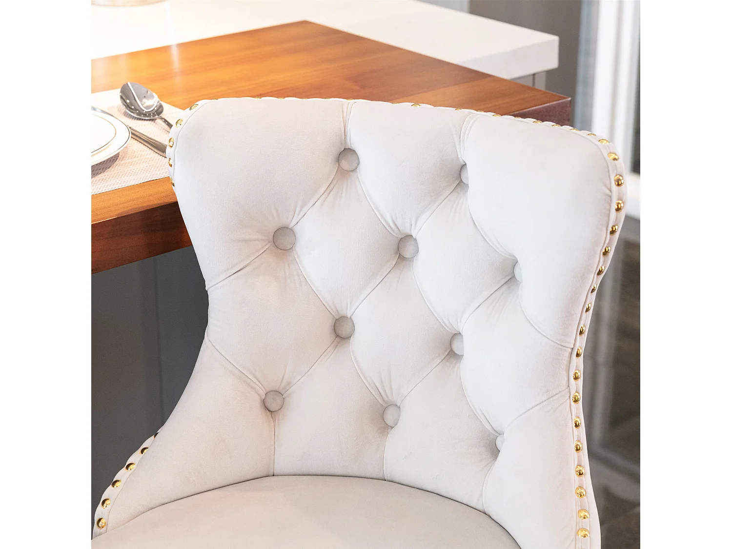 Set of 2 Luxury Velvet Bar Stools with Adjustable Swivel Gold Base
