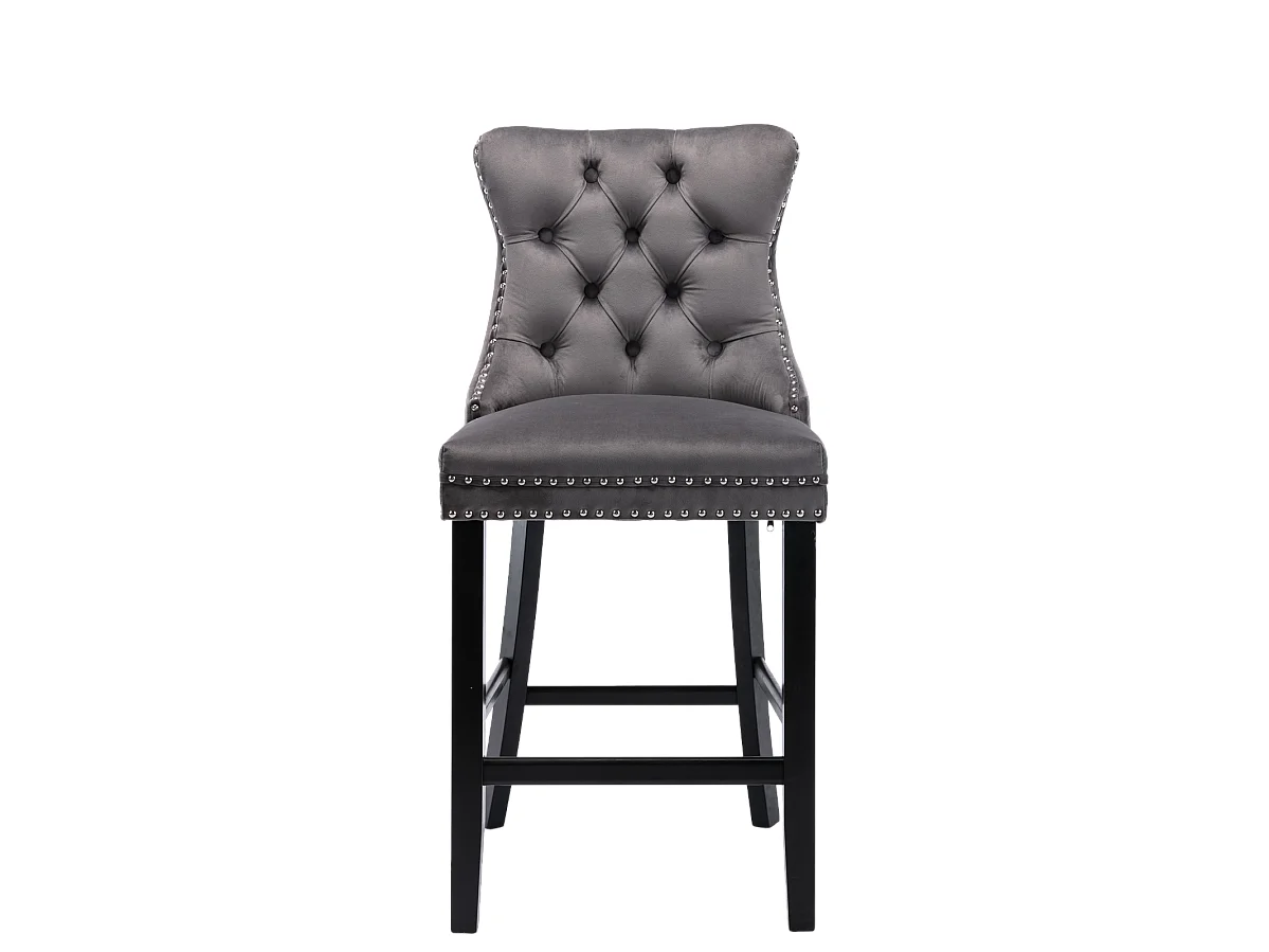 Set of 2 Velvet Bar Stools Kitchen Breakfast Barstools with Wooden Legs