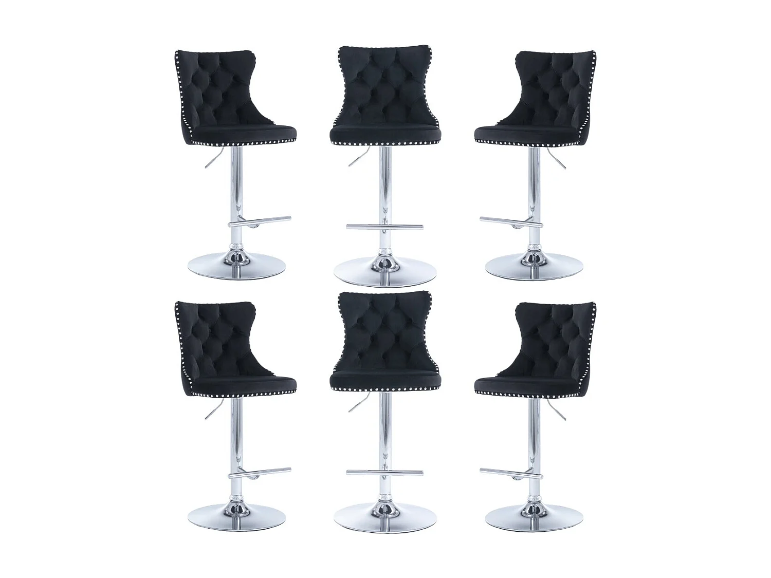 Set of 6 Luxury Velvet Bar Stools with  Adjustable Swivel Chrome Base
