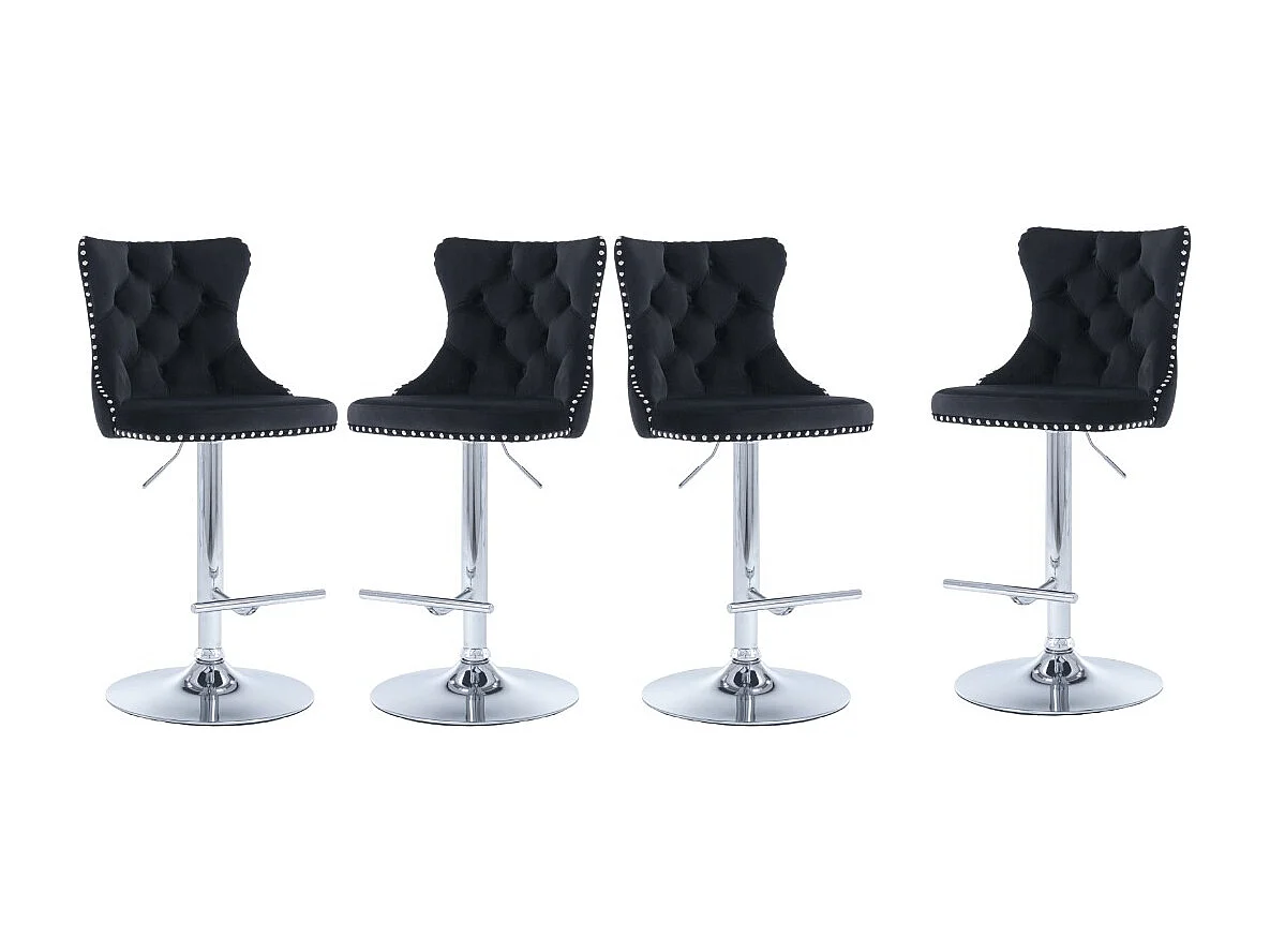 Set of 4 Luxury Velvet Bar Stools with Adjustable Swivel Chrome Base