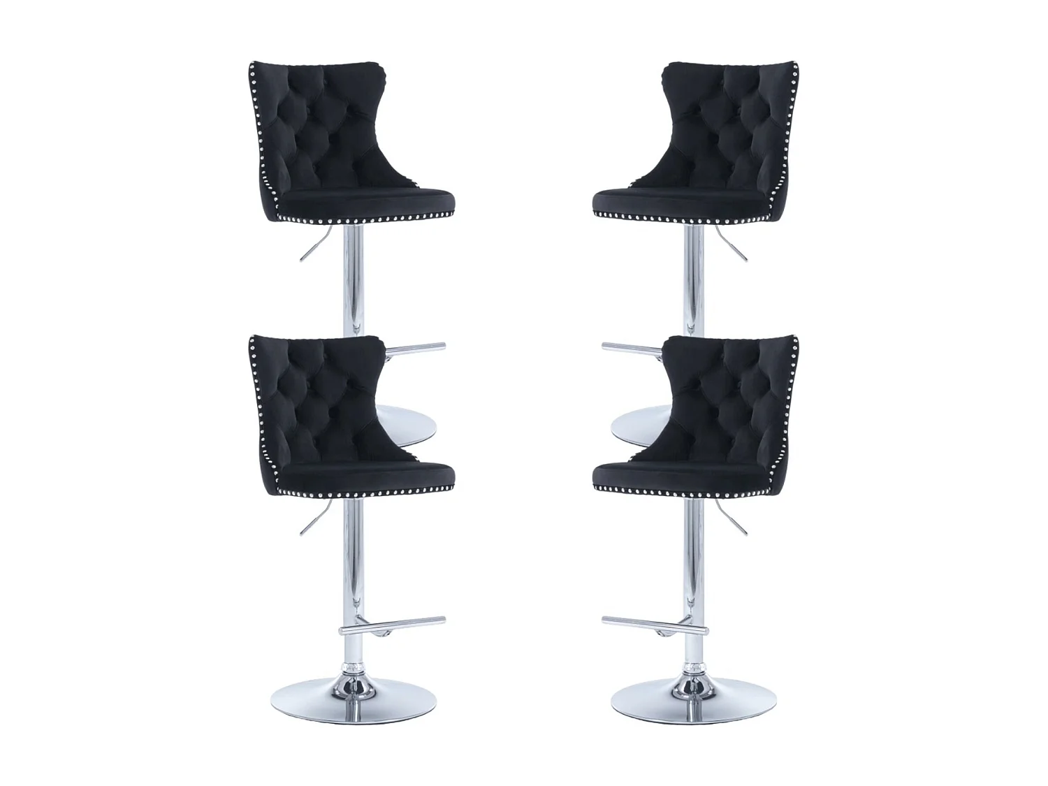 Set of 4 Luxury Velvet Bar Stools with Adjustable Swivel Chrome Base