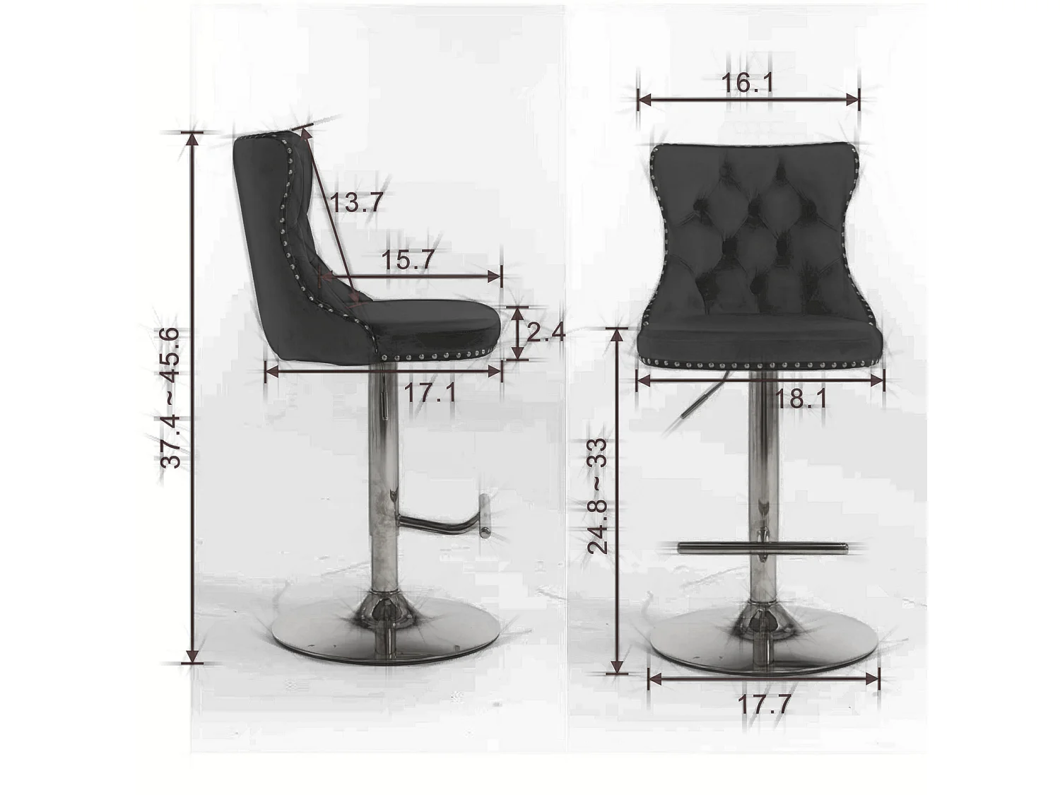 Set of 6 Luxury Velvet Bar Stools with  Adjustable Swivel Chrome Base