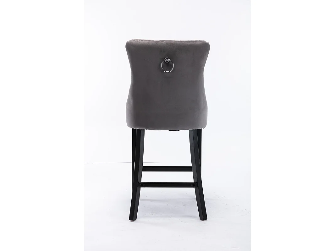 Set of 6 Velvet Bar Stools Kitchen Breakfast Barstools with Wooden Legs