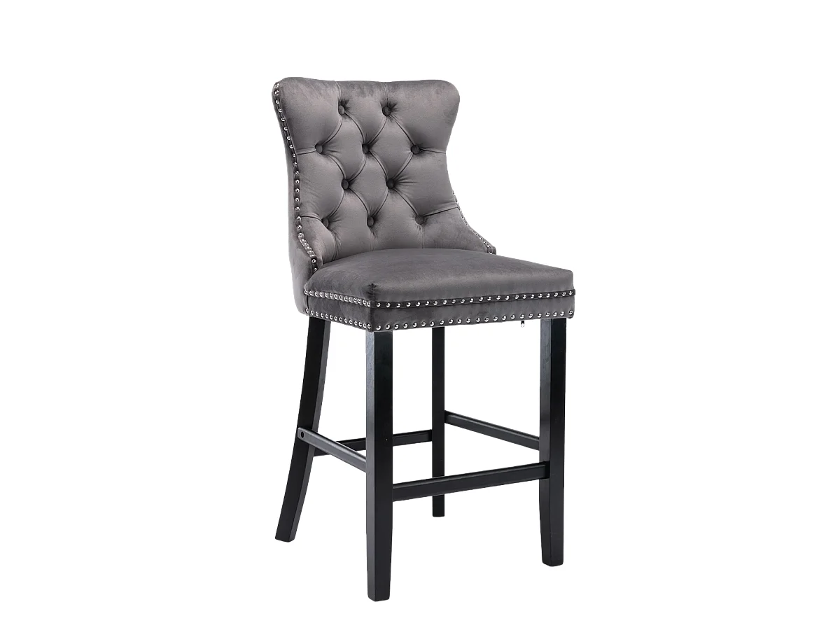 Set of 6 Velvet Bar Stools Kitchen Breakfast Barstools with Wooden Legs