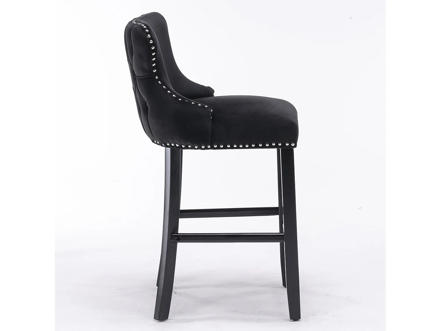 Set of 6 Wing Back Bar Stools with Velvet Upholstery and Oak Wood Legs