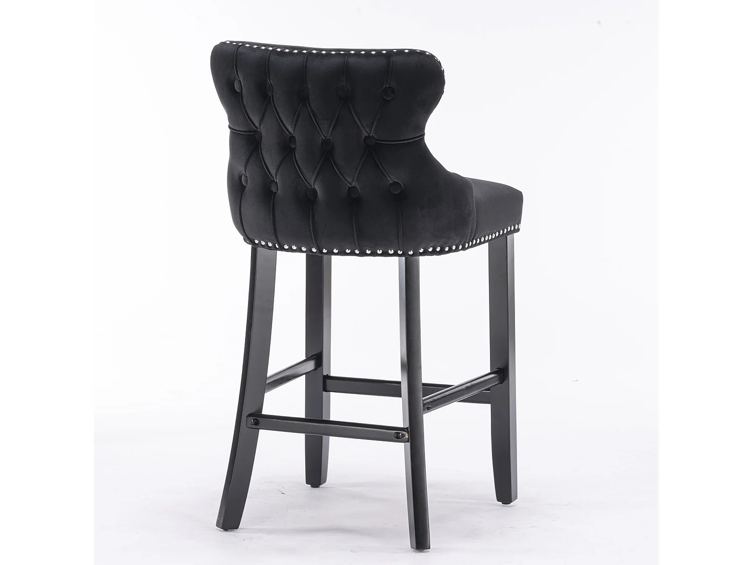 Set of 6 Wing Back Bar Stools with Velvet Upholstery and Oak Wood Legs