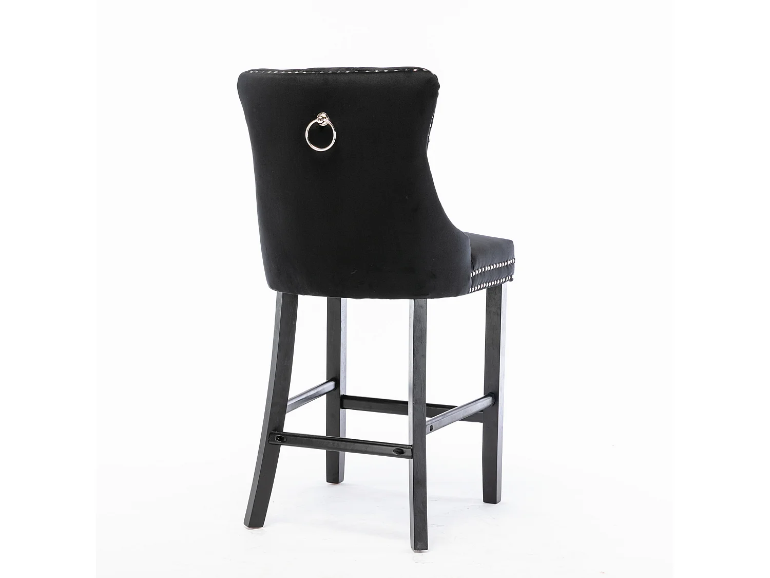 Set of 2 Velvet Bar Stools Kitchen Breakfast Barstools with Wooden Legs
