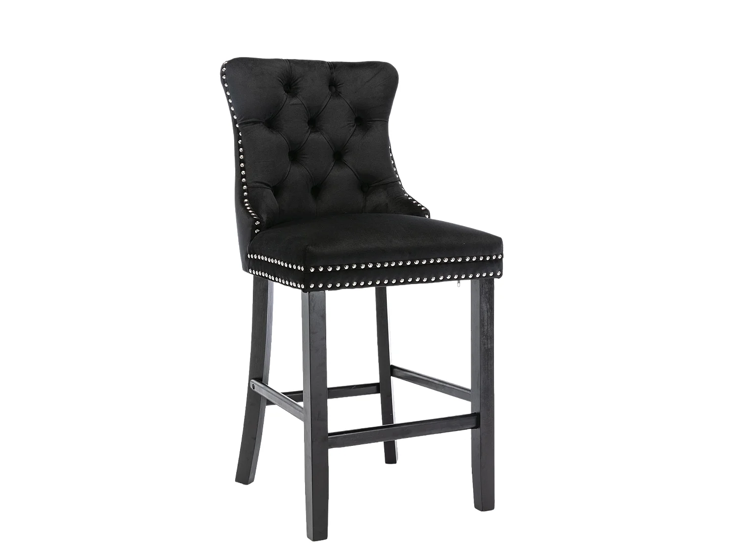 Set of 2 Velvet Bar Stools Kitchen Breakfast Barstools with Wooden Legs