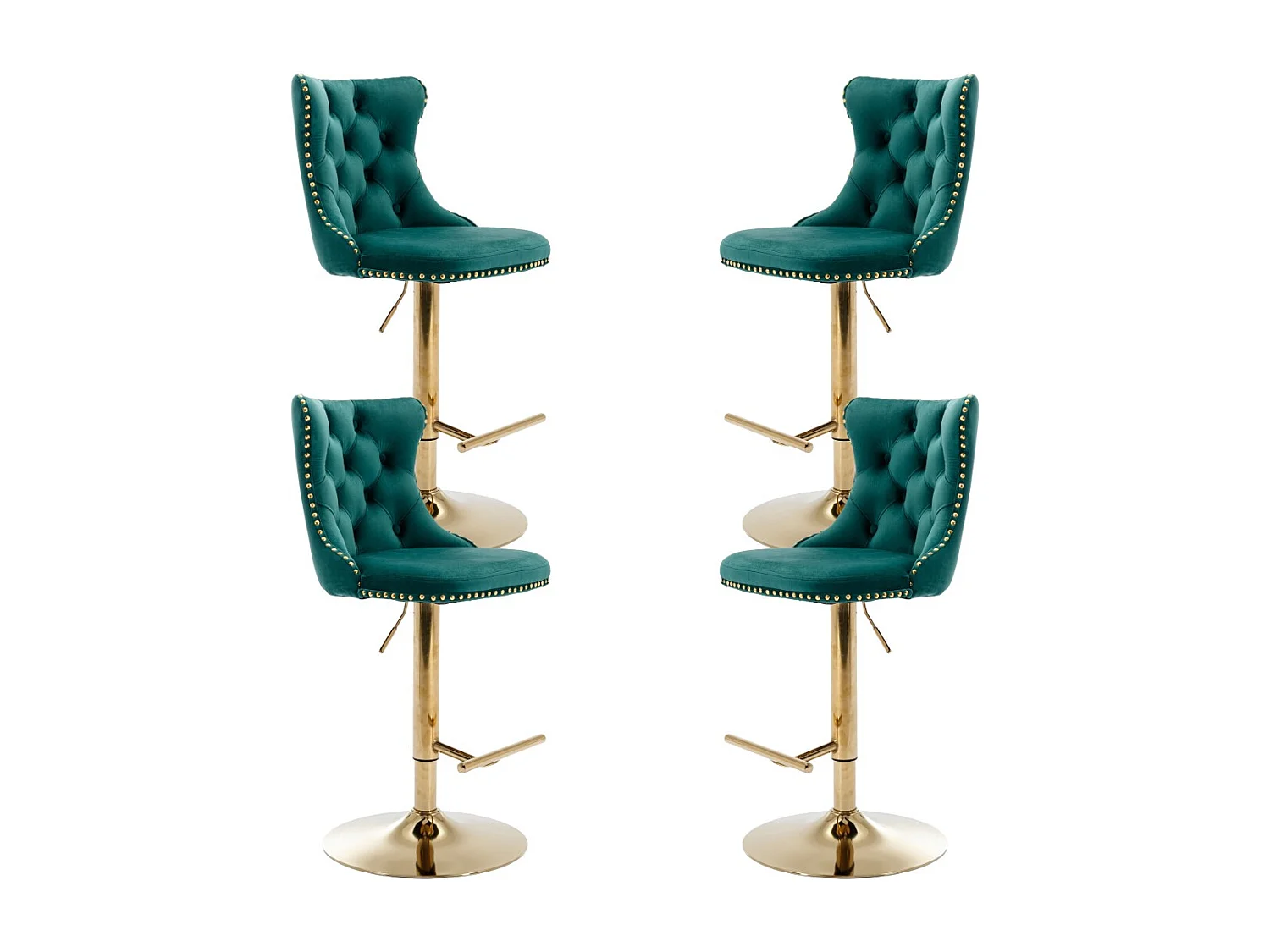 Set of 4 Velvet Upholstered Bar Stools with Adjustable Height Swivel Barstools