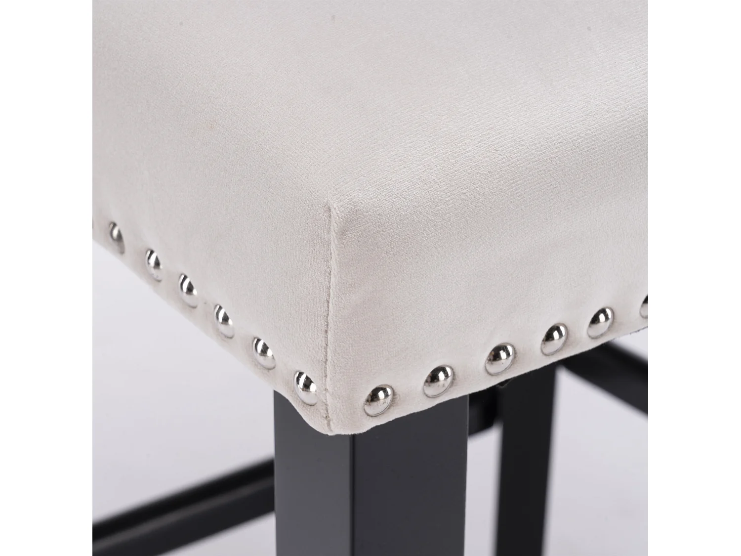 Set of 6 Wing Back Bar Stools with Velvet Upholstery and Oak Wood Legs