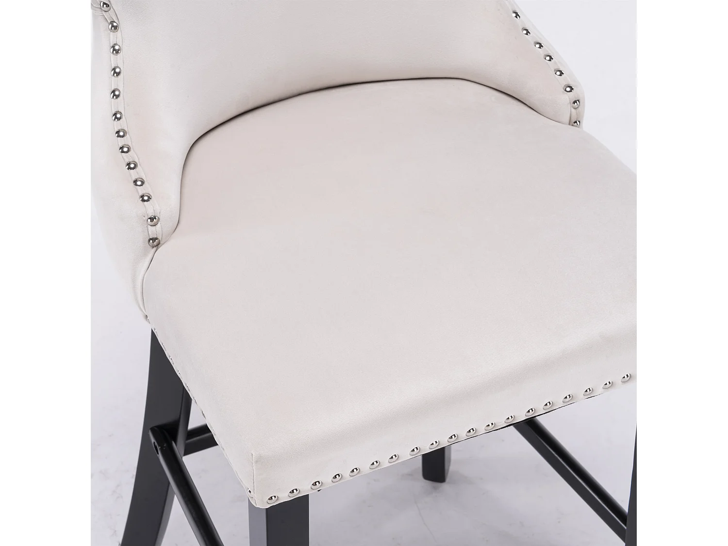 Set of 6 Wing Back Bar Stools with Velvet Upholstery and Oak Wood Legs