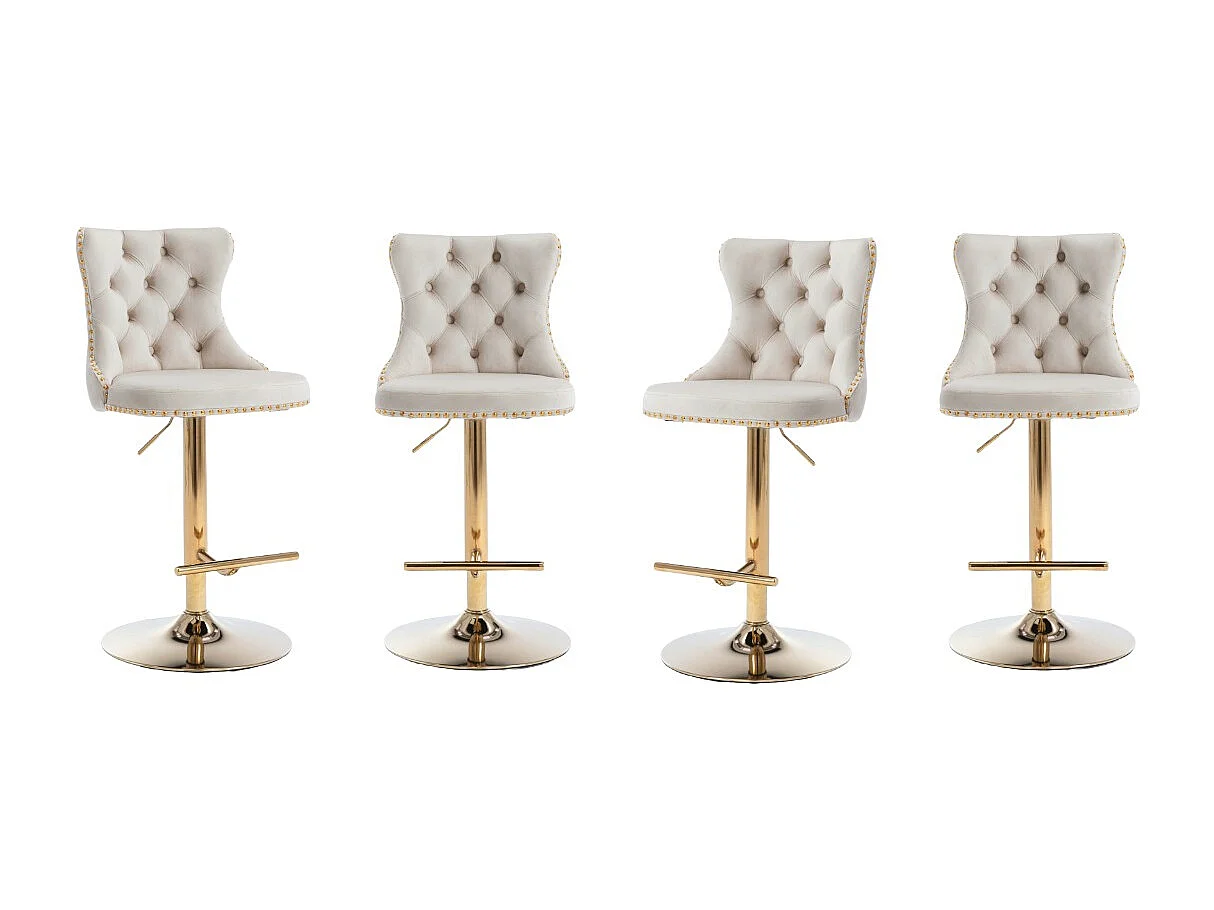 Set of 4 Velvet Upholstered Bar Stools with Adjustable Height Swivel Barstools