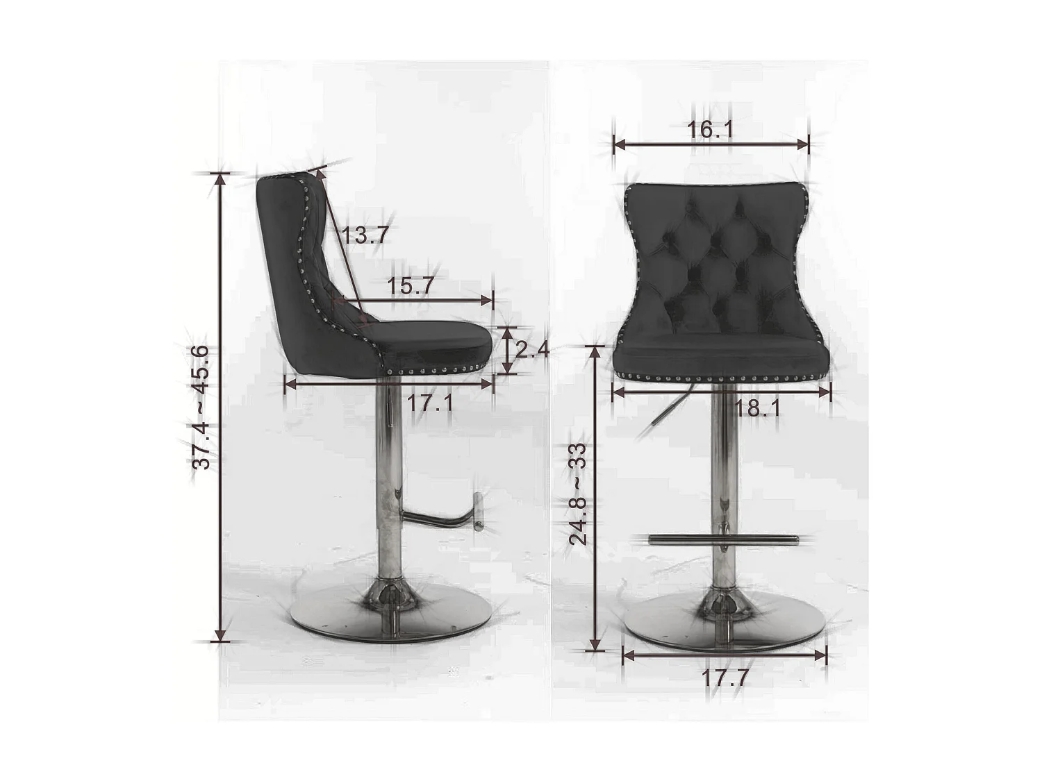 Set of 4 Velvet Upholstered Bar Stools with Adjustable Height Swivel Barstools