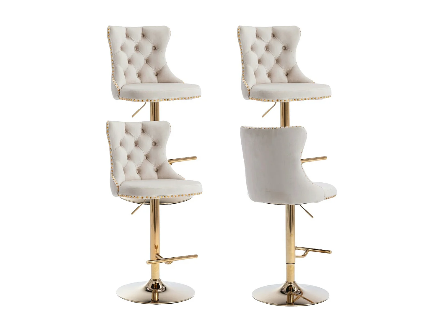 Set of 4 Velvet Upholstered Bar Stools with Adjustable Height Swivel Barstools