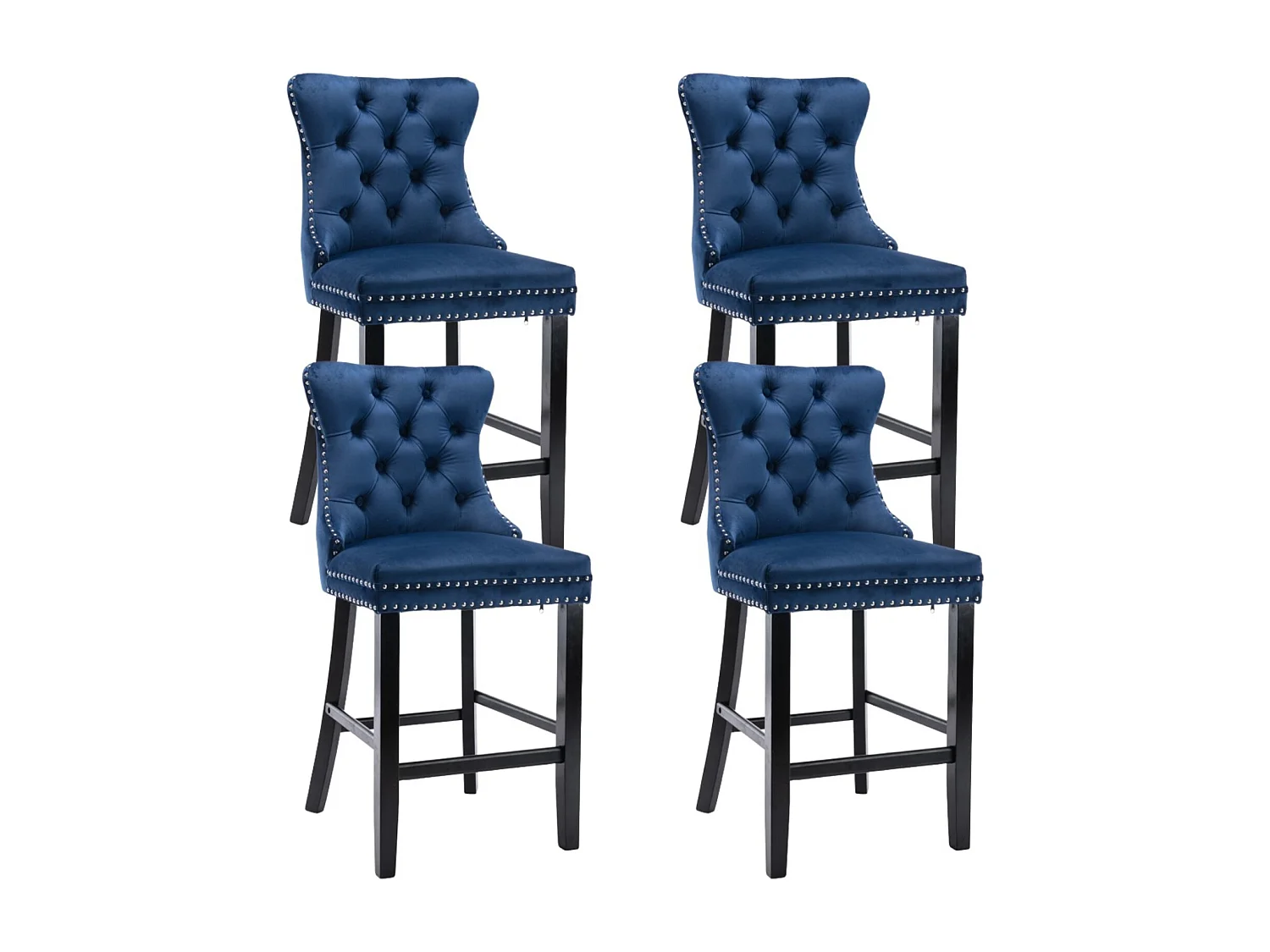 Lux Set of 4 Velvet Upholstered Bar Stools for Kitchen Counter