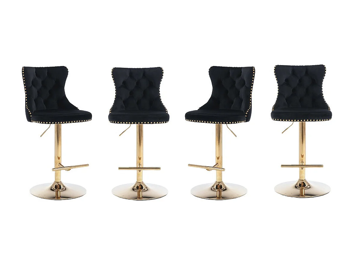 Set of 4 Velvet Upholstered Bar Stools with Adjustable Height Swivel Barstools