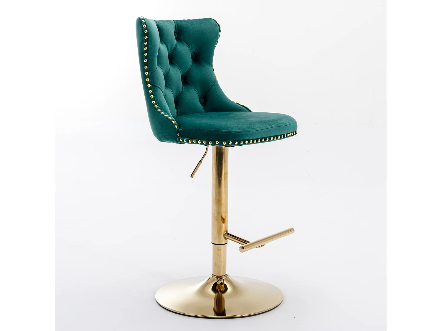 Set of 2 Luxury Velvet Bar Stools with Adjustable Swivel Gold Base