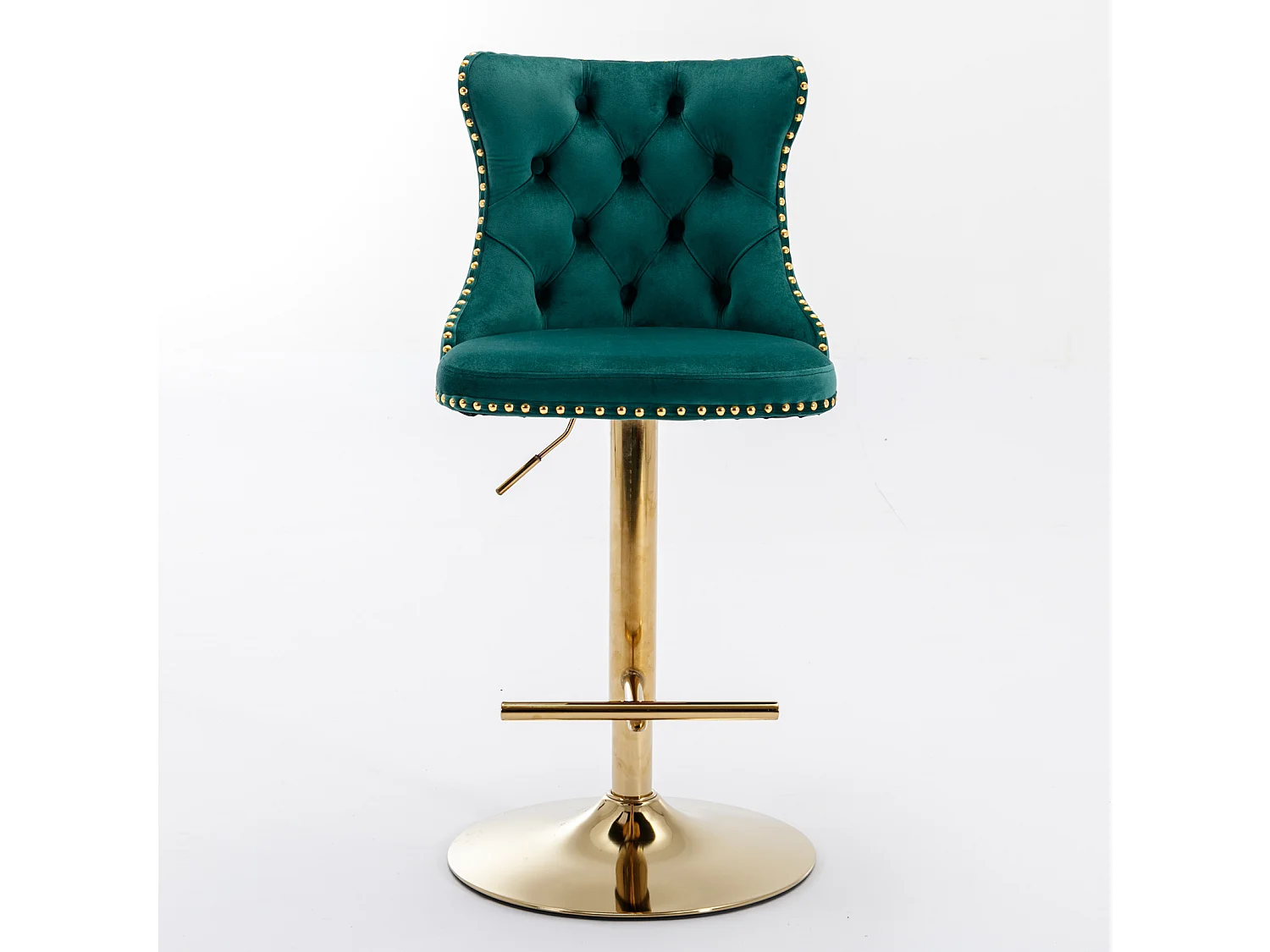 Set of 2 Luxury Velvet Bar Stools with Adjustable Swivel Gold Base