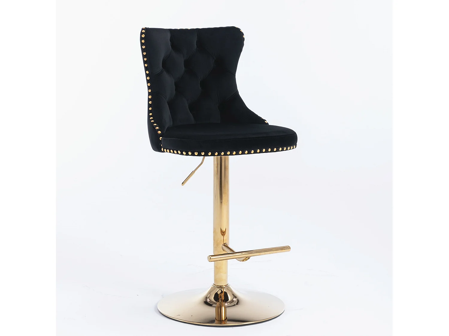 Set of 2 Luxury Velvet Bar Stools with Adjustable Swivel Gold Base