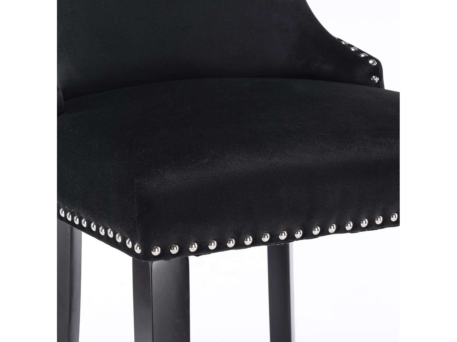 Set of 4 Velvet Upholstered Bar Stools with Oak Wood Legs