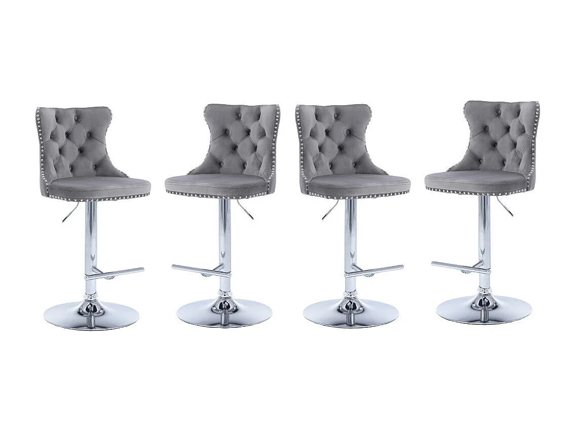 Set of 4 Luxury Velvet Bar Stools with Adjustable Swivel Chrome Base