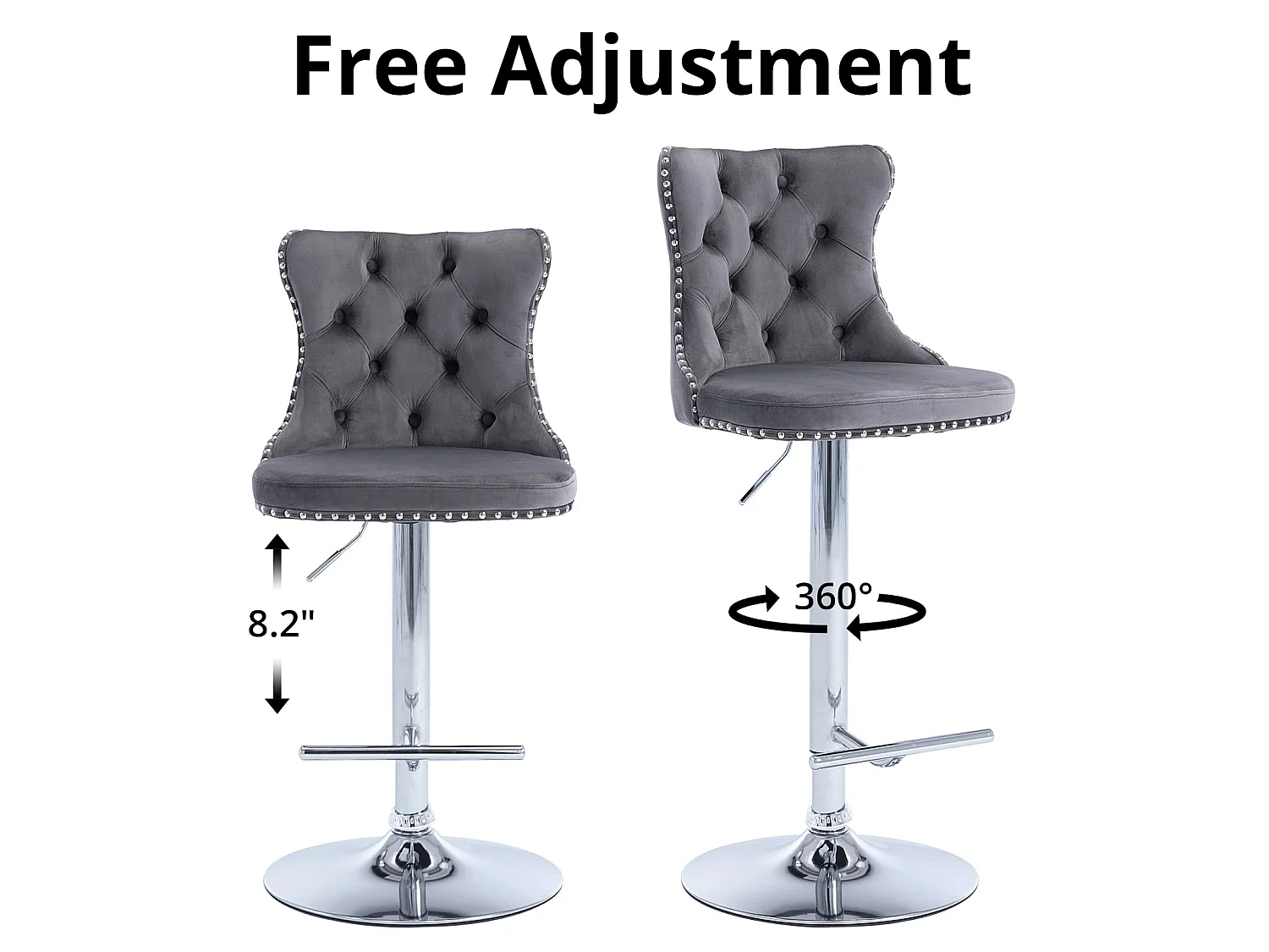 Set of 4 Luxury Velvet Bar Stools with Adjustable Swivel Chrome Base