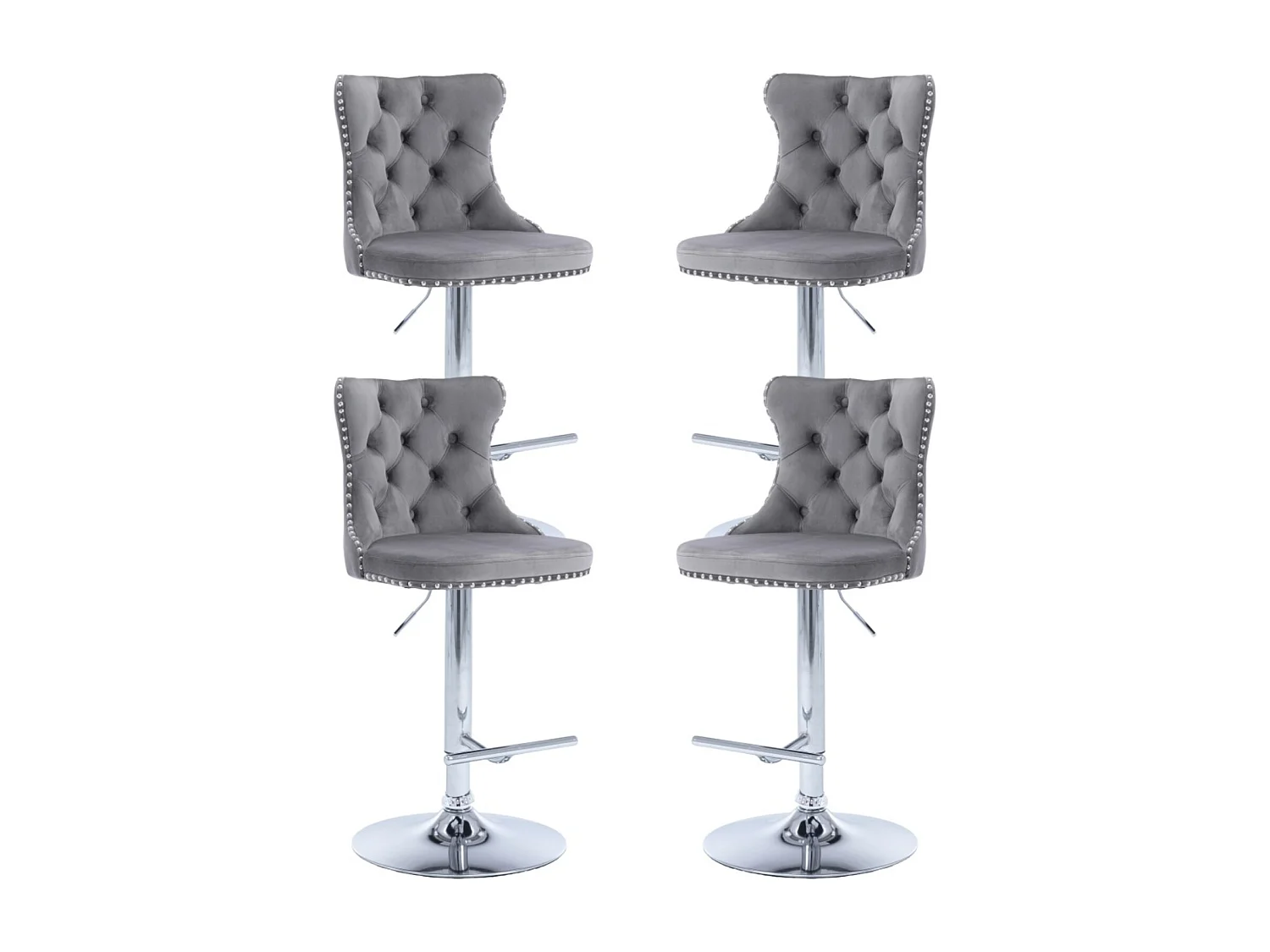 Set of 4 Luxury Velvet Bar Stools with Adjustable Swivel Chrome Base