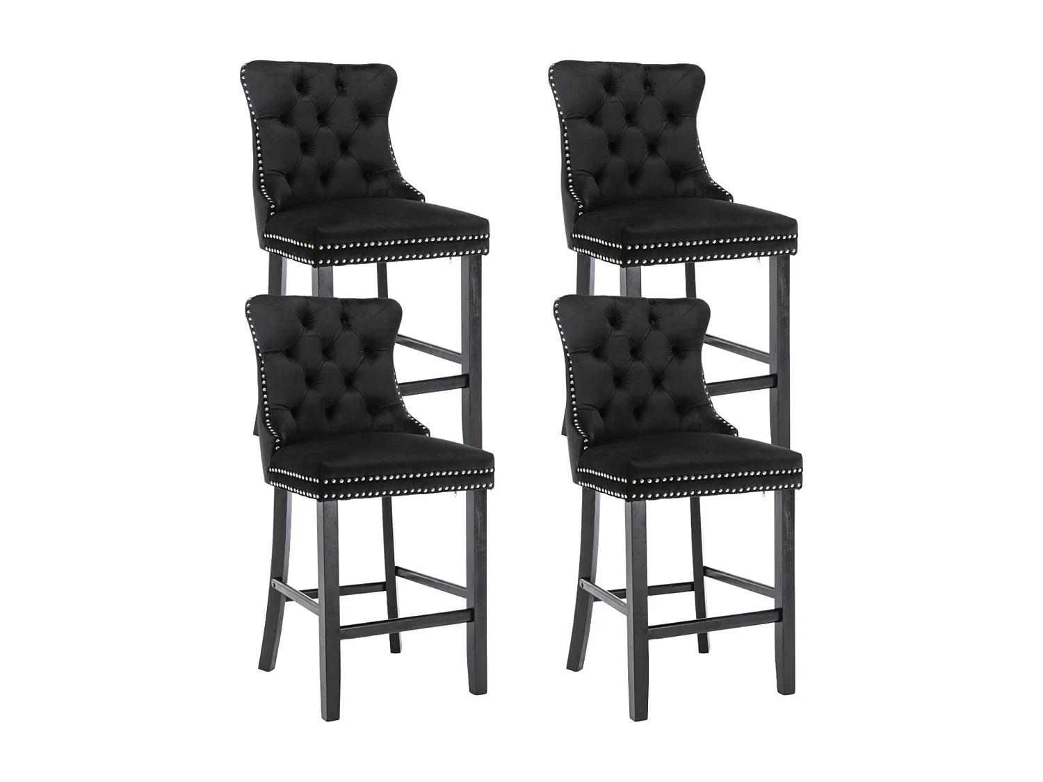 Lux Set of 4 Velvet Upholstered Bar Stools for Kitchen Counter