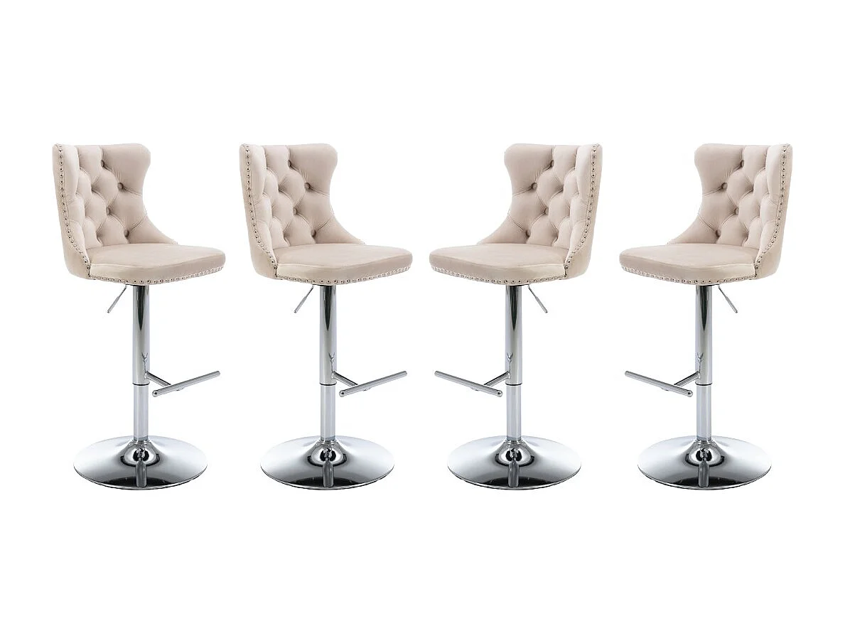 Set of 4 Luxury Velvet Bar Stools with Adjustable Swivel Chrome Base