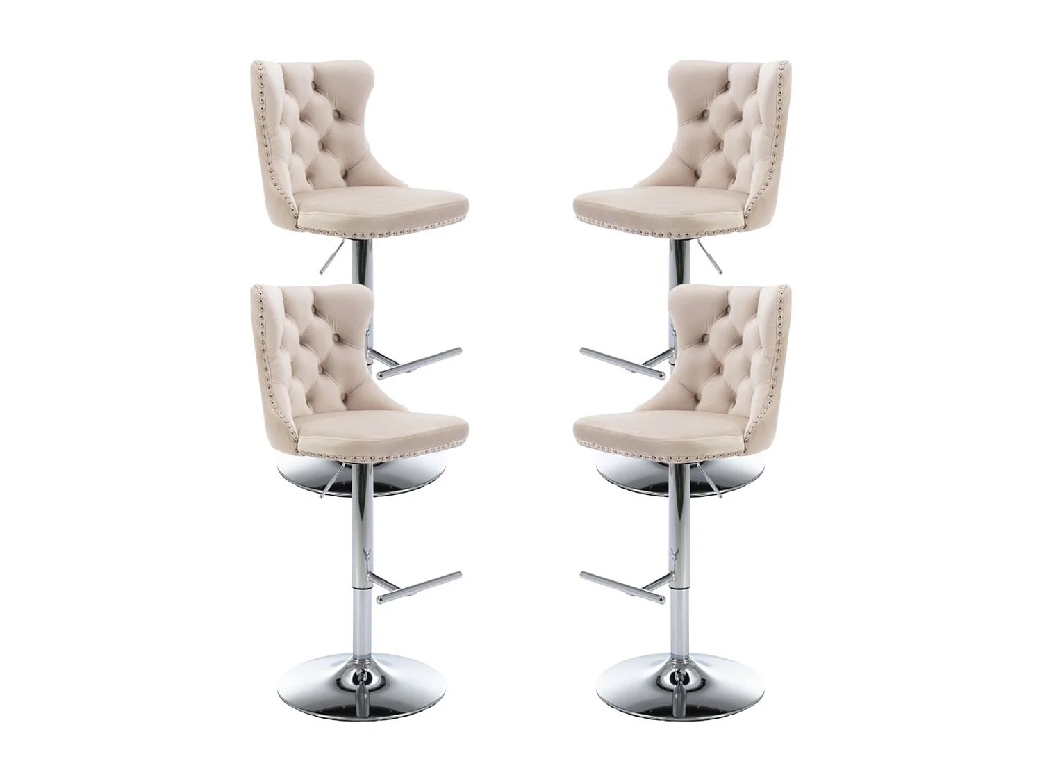 Set of 4 Luxury Velvet Bar Stools with Adjustable Swivel Chrome Base