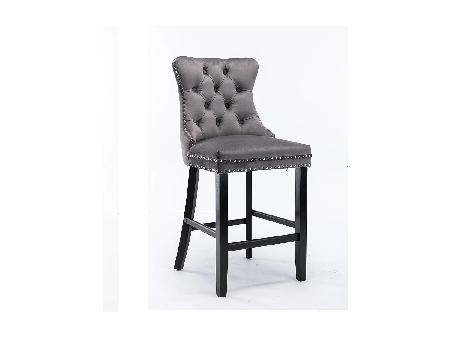 Romsey Set of 3 Velvet Barstools with Wooden Legs and Knocker Ring Back