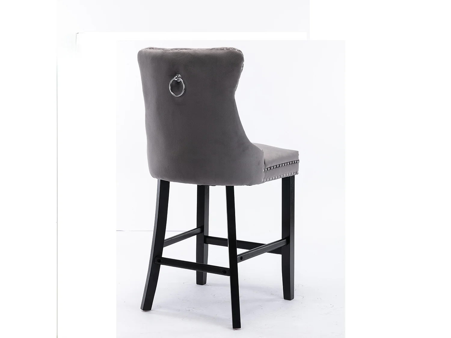 Romsey Set of 3 Velvet Barstools with Wooden Legs and Knocker Ring Back