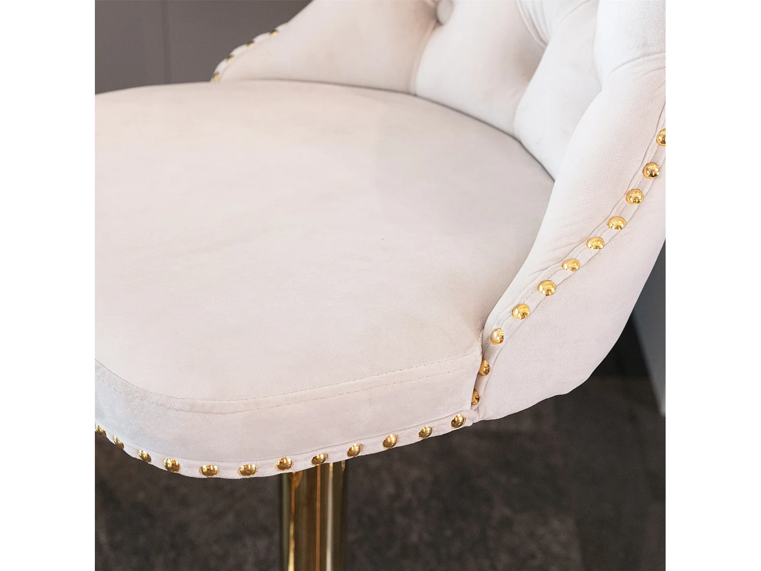 Set of 6 Luxury Velvet Adjustable Swivel Bar Stools with Gold Base
