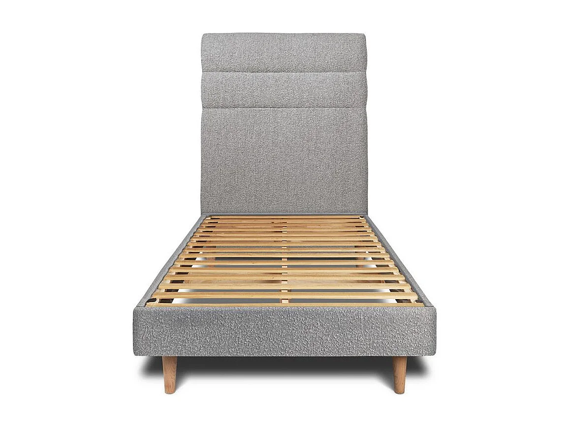 Lit 90x190cm avec tête de lit lignes bouclette et sommier kit Gris - Hauteur totale : 29cm