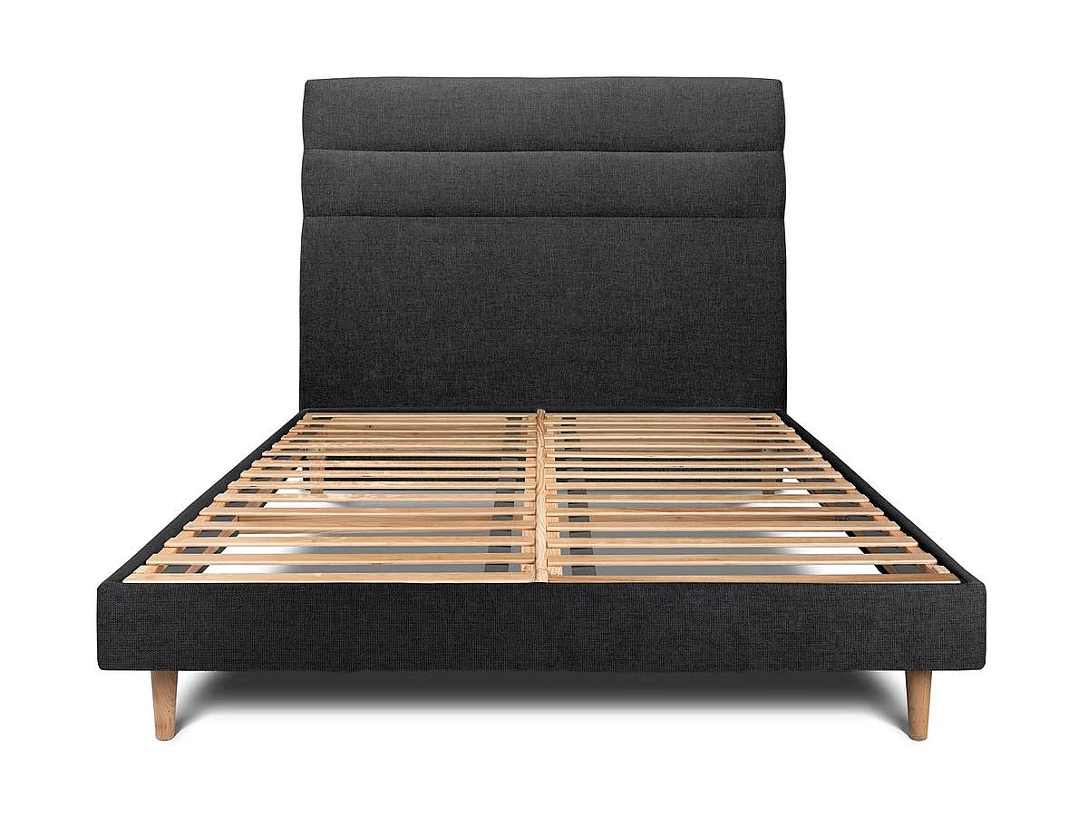 Lit 140x200cm avec tête de lit lignes tissu et sommier kit Noir - Hauteur totale : 29cm