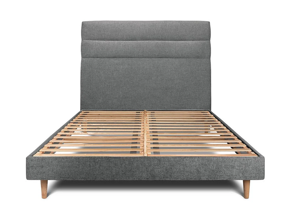 Lit 140x200cm avec tête de lit lignes tissu et sommier kit gris anthracite - Hauteur totale : 29cm